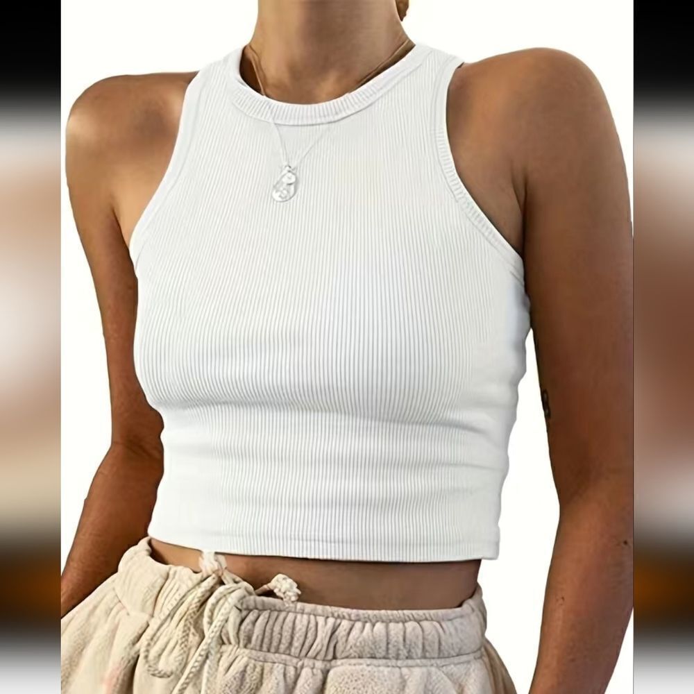 NEW Y2k Ribbed Crop Racerback Tank Top Small - Picture 2 of 5
